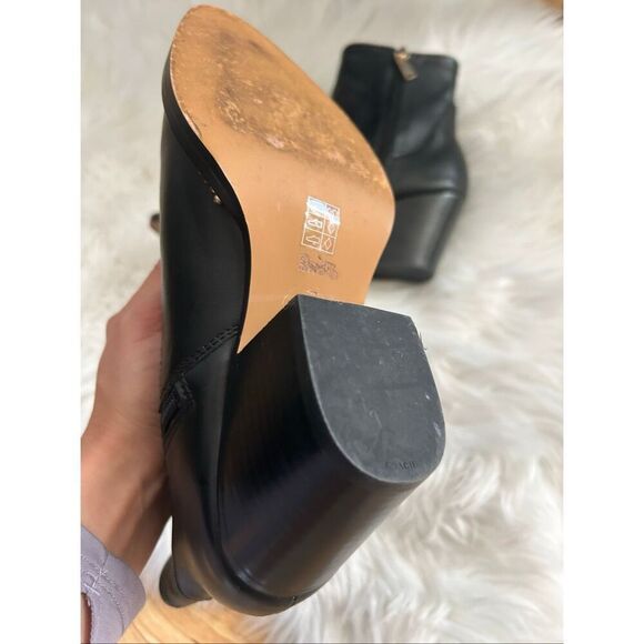 COACH Pell Studded Leather Booties Black Gold Studs Boots Size 7 - Picture 7 of 8